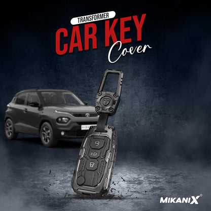 Transformer Series Car Key Cover | Premium Metal Black Soft Silicone Key Shell with Keychain for Tiago, Nexon, Altroz, Curvv, Safari, Storme, Zest, Bolt, Tigor, Punch (Punch)