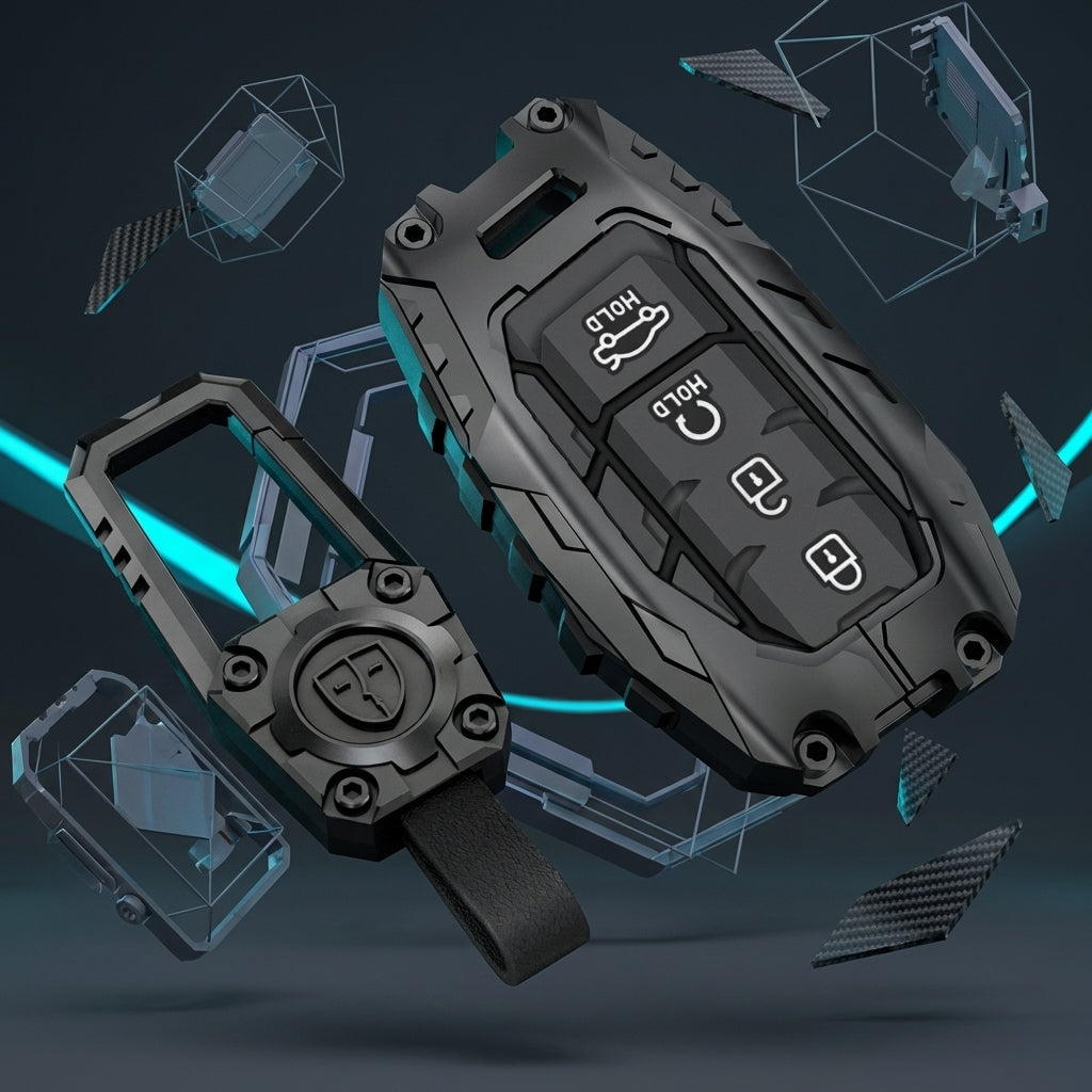 Transformer Series Car Key Cover Compatible with Creta 2024 2025 2026, Venue, Alcazar | 4 Button Metal Smart Key Case | Premium Waterproof Soft Silicone Key Shell with Keychain